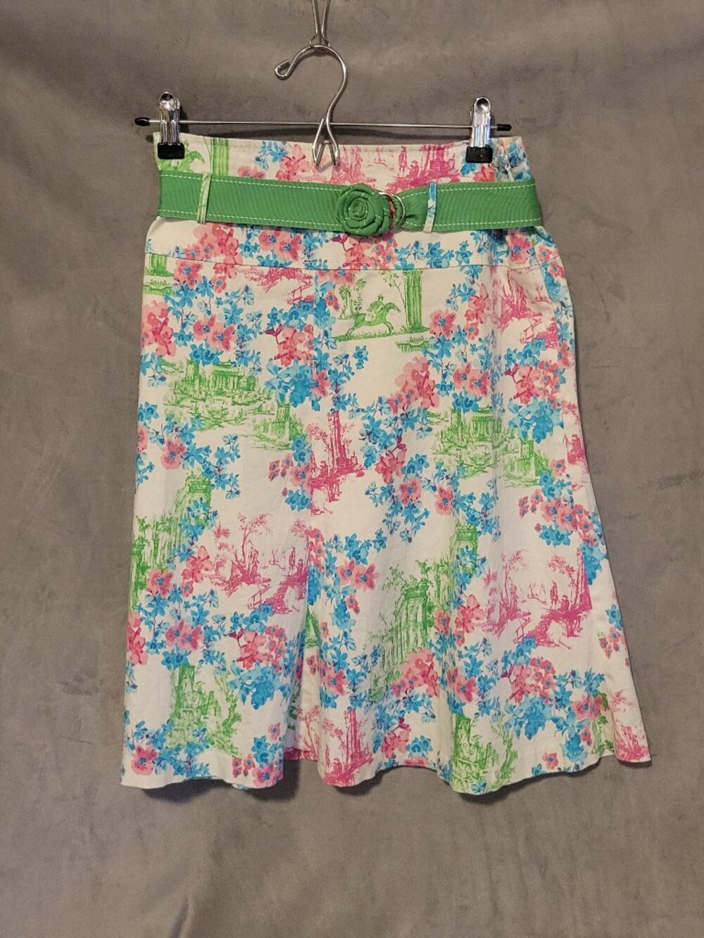 Island Republic A-Line Knee Skirt Floral Green Belt Multicolor Size 8